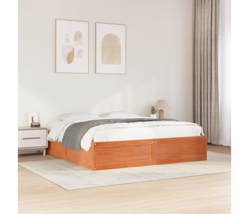 Cama sin colchón madera maciza de pino marrón cera 200x200 cm