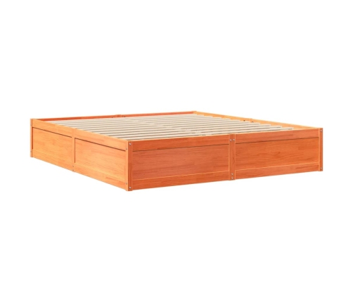 Cama sin colchón madera maciza de pino marrón cera 200x200 cm