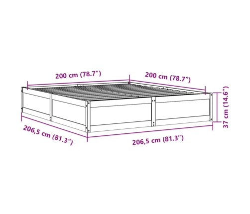 Cama sin colchón madera maciza de pino marrón cera 200x200 cm