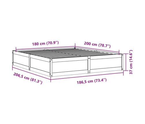 Cama sin colchón madera maciza de pino blanca 180x200 cm