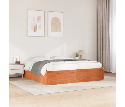 Cama sin colchón madera maciza de pino marrón cera 180x200 cm