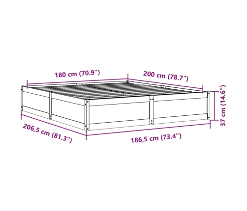 Cama sin colchón madera maciza de pino marrón cera 180x200 cm