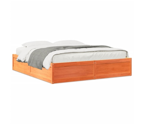 Cama sin colchón madera maciza de pino marrón cera 180x200 cm