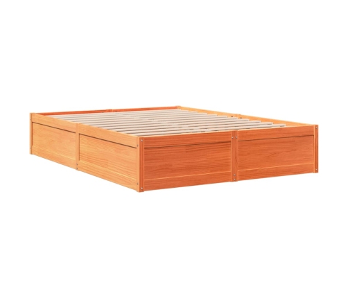 Cama sin colchón madera maciza de pino marrón cera 160x200 cm