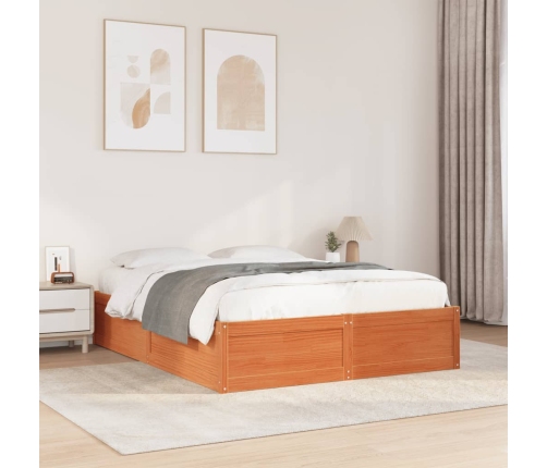 Cama sin colchón madera maciza de pino marrón cera 160x200 cm