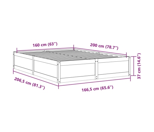 Cama sin colchón madera maciza de pino marrón cera 160x200 cm