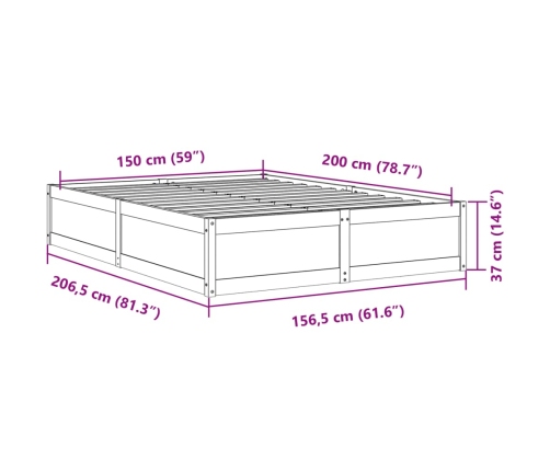 Cama sin colchón madera maciza pino marrón cera 150x200 cm