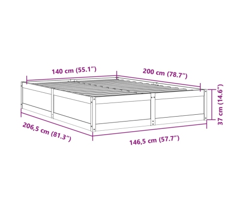 vidaXL Estructura de cama madera maciza de pino blanco 140x200 cm