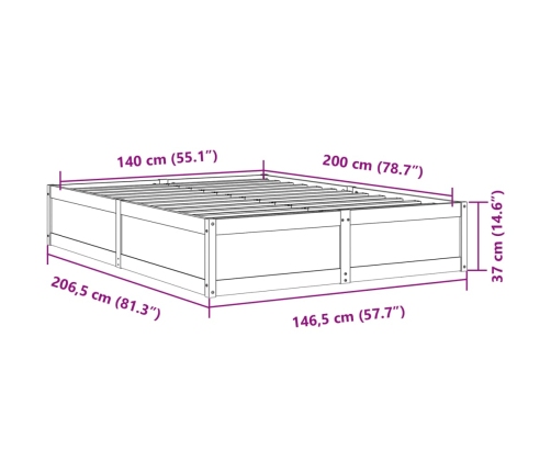 Cama sin colchón madera maciza de pino marrón cera 140x200 cm
