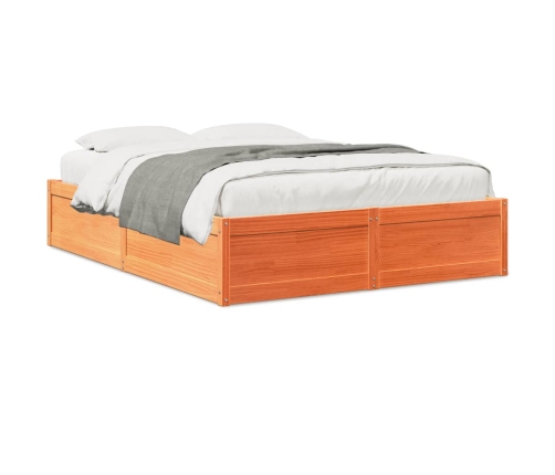 Cama sin colchón madera maciza de pino marrón cera 140x200 cm