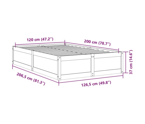 Cama sin colchón madera maciza de pino marrón cera 120x200 cm