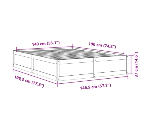 Estructura de cama sin colchón madera maciza de pino 140x190 cm