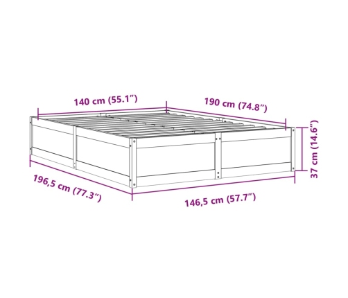 vidaXL Estructura de cama madera maciza pino marrón cera 140x190 cm