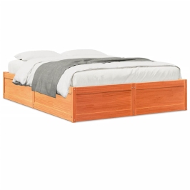 Cama sin colchón madera maciza de pino marrón cera 140x190 cm
