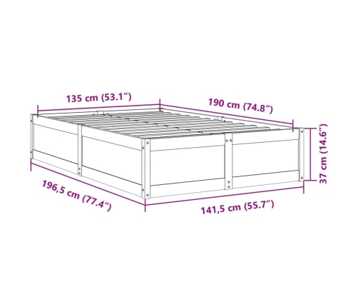 Estructura de cama sin colchón madera maciza de pino 135x190 cm