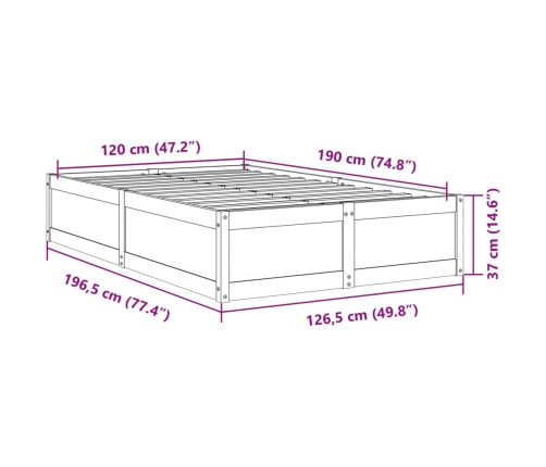 Estructura de cama sin colchón madera maciza blanca 120x190 cm