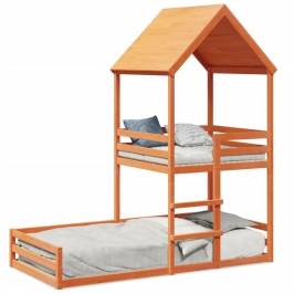 Cama con techo madera maciza pino marrón 80x200 cm