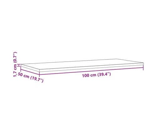 Tablero de mesa rectangular madera maciza pino 100x50x1,7 cm