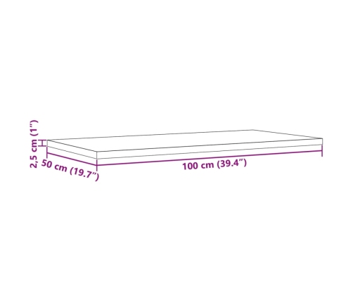 Tablero de mesa rectangular madera maciza pino 100x50x2,5 cm