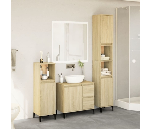 Set de muebles de baño 3 pzas madera contrachapada roble Sonoma