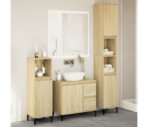 Set de muebles de baño 3 pzas madera contrachapada roble Sonoma