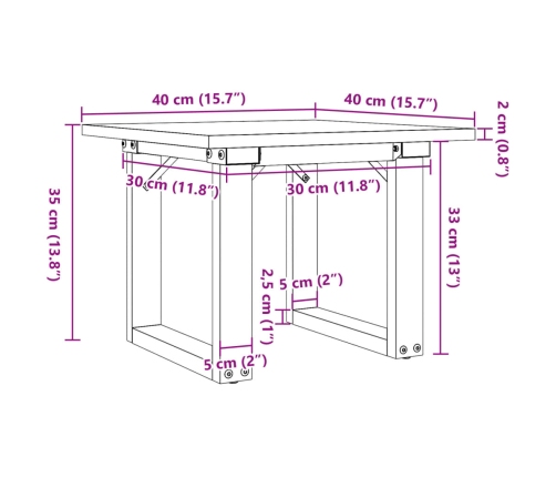 Mesa de centro marco O madera maciza pino y acero 40x40x35 cm