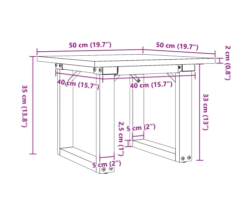 Mesa de centro marco O madera maciza pino y acero 50x50x35 cm