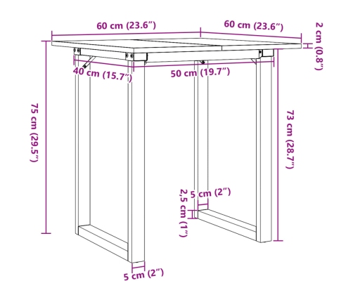 Mesa de comedor marco O madera maciza pino y hierro 60x60x75 cm