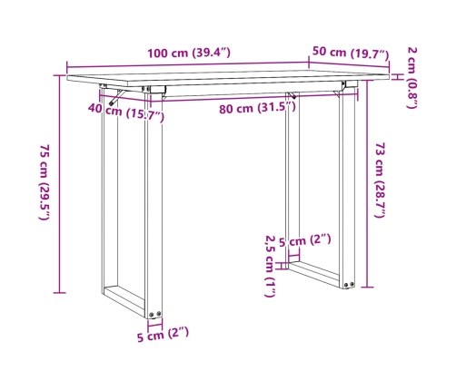 Mesa de comedor marco O madera maciza pino y acero 100x50x75cm