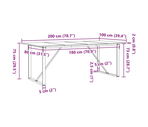 Mesa comedor marco O madera maciza pino y hierro 200x100x75 cm