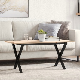 Mesa de centro marco X madera maciza pino y acero 90x40x35 cm