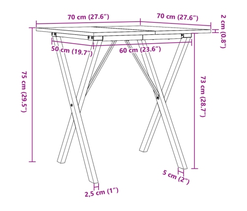 Mesa de comedor marco X madera maciza pino y hierro 70x70x75 cm