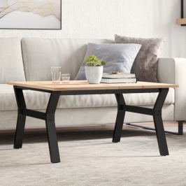 Mesa de centro marco Y madera maciza pino y acero 90x90x45 cm