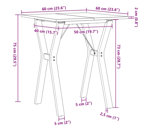 Mesa de comedor marco Y madera maciza pino y hierro 60x60x75 cm