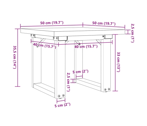 Mesa de centro marco O madera maciza pino y acero 50x50x35,5 cm