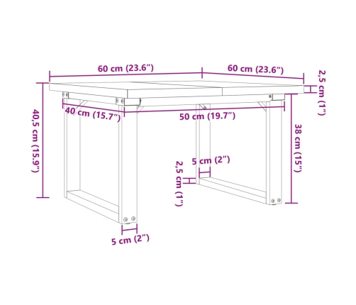 Mesa de centro marco O madera maciza pino y acero 60x60x40,5 cm