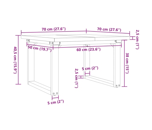 Mesa de centro marco O madera maciza pino y acero 70x70x40,5 cm