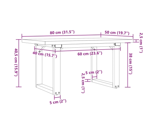 Mesa de centro marco O madera maciza pino y hierro 80x50x40,5cm