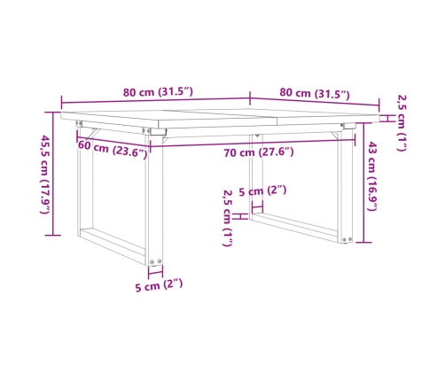 Mesa de centro marco O madera maciza pino y hierro 80x80x45,5cm