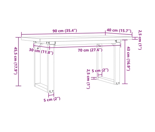 Mesa de centro marco O madera maciza pino y hierro 90x40x45,5cm