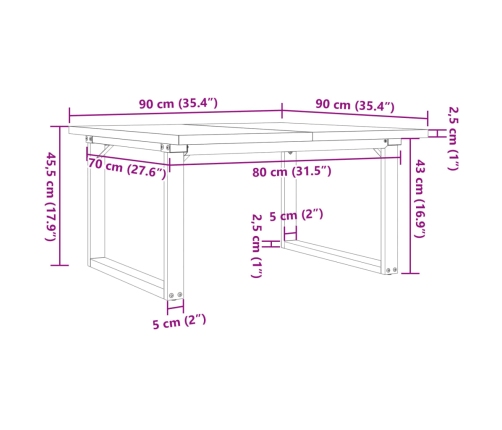 Mesa de centro marco O madera maciza pino y hierro 90x90x45,5cm