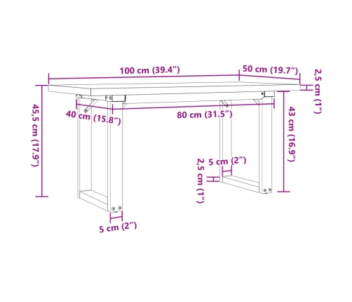 Mesa de centro marco O madera maciza pino y acero 100x50x45,5cm