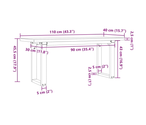 Mesa de centro marco O madera maciza pino y acero 110x40x45,5cm