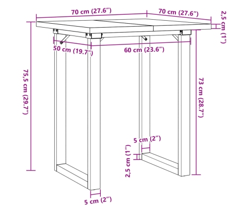 Mesa de comedor marco O madera maciza pino y acero 70x70x75,5cm