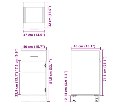 Armario inferior contrachapada color roble 40x46x81,5cm