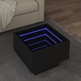 Mesa auxiliar con luz LED madera ingeniería negro 40x40x30 cm
