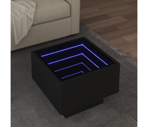 Mesa auxiliar con luz LED madera ingeniería negro 40x40x30 cm