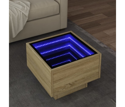 Mesa auxiliar con LED madera ingeniería roble Sonoma 40x40x30cm