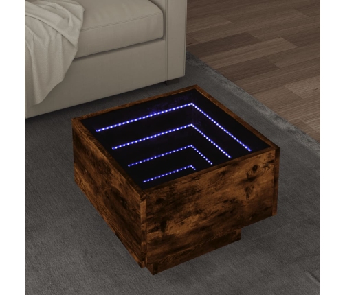 Mesa auxiliar y LED madera ingeniería roble ahumado 40x40x30 cm