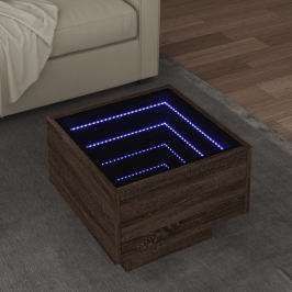 Mesa auxiliar con LED madera ingeniería marrón roble 40x40x30cm